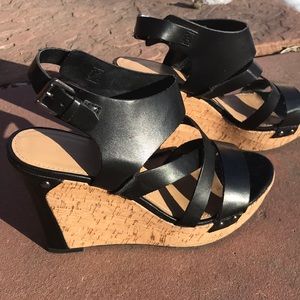 Black/Cork Michael Renee  Wedge Sandals 4 1/4”